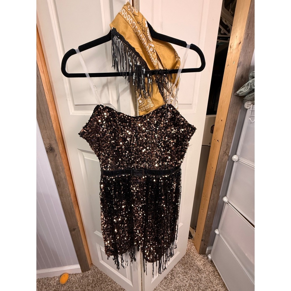 Blue B. Collection Gold Black Sequin Fringe Mini Dress Bandana Set 32520SET M